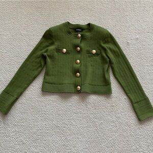 Express Green Cardigan Gold Button Details Stretch Size Large Preppy Like New